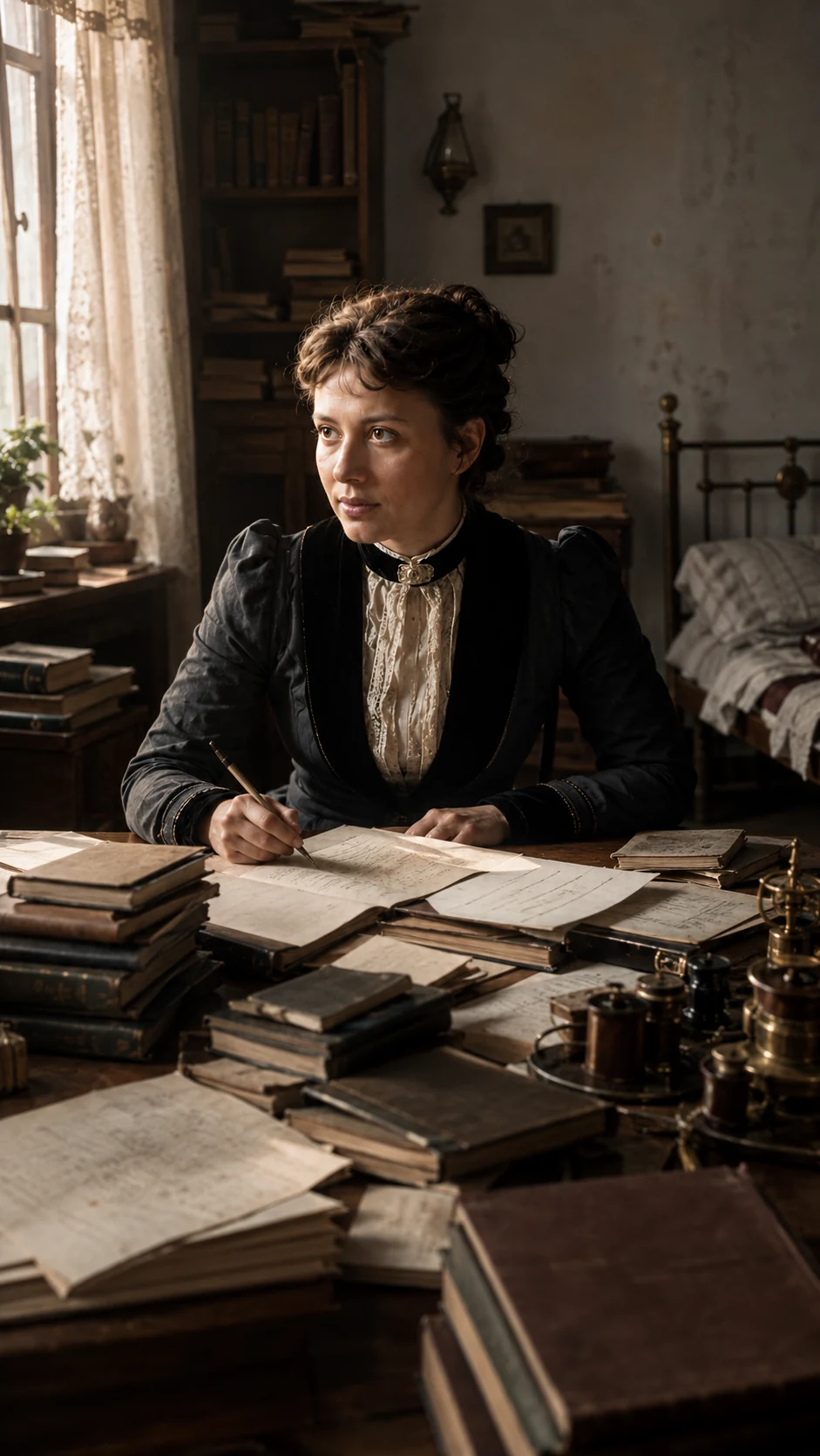 Kovalevskaya working among books and manuscripts — AI