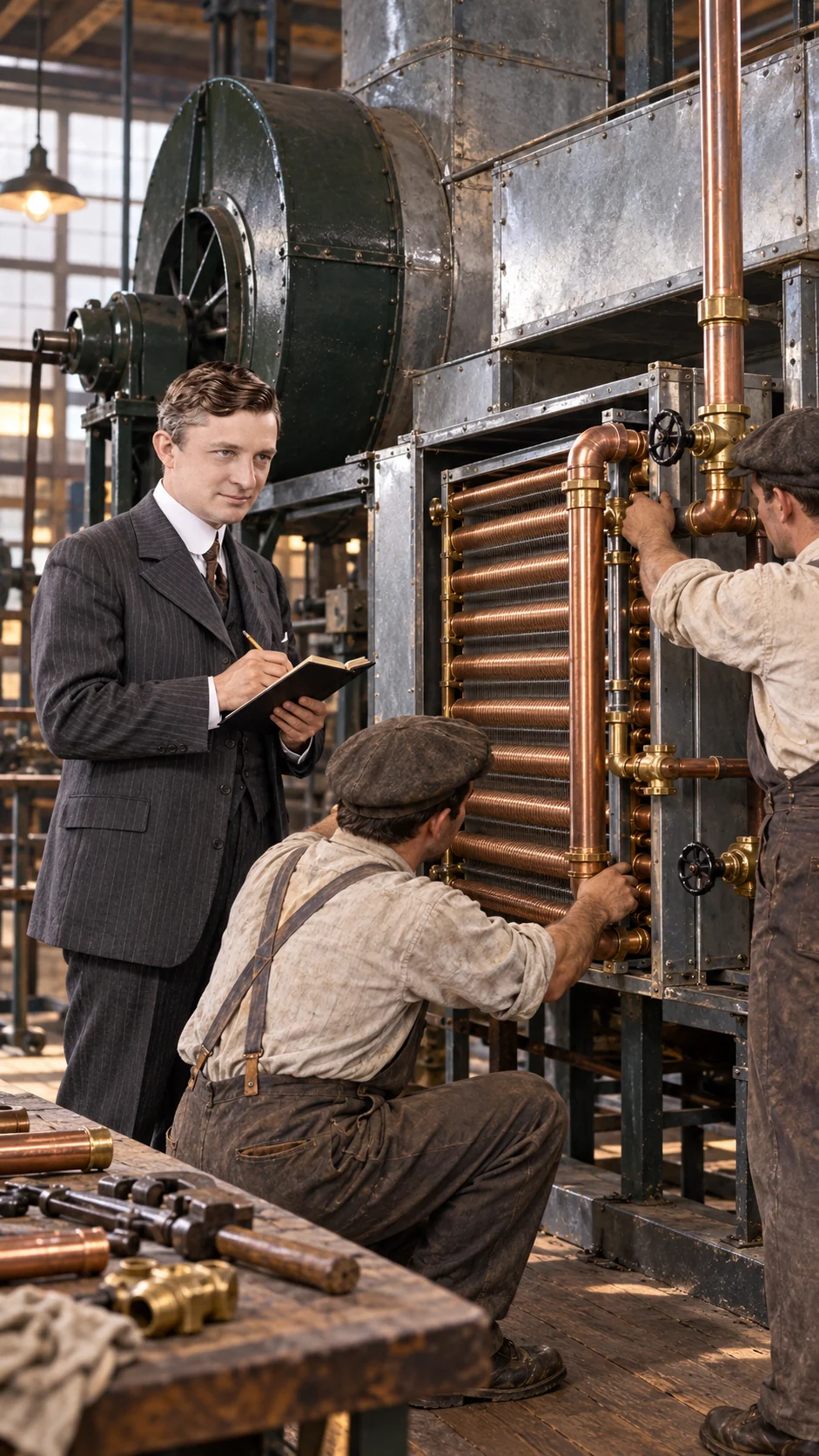 Willis Carrier: AI-generated illustration; an artistic representation, not a historical document.